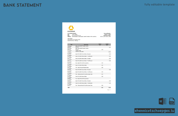 Beispiel eines Kontoauszugs der Commerzbank (Deutschland) – Excel-Vorschau